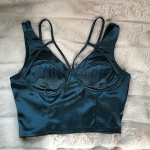 DollsKill Medium Crop Top Strappy Sexy Emerald Dark Green